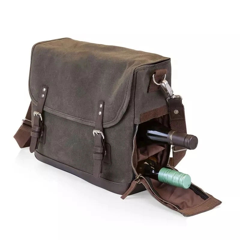 Portable Wine Cooler Bag with Waxed Canvas for Picnic