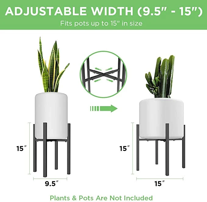 Planta metálica ajustable Stand 9,5 a 15 pulgadas A MEDIADOS del siglo Stand de planta moderna de 15 pulgadas Interior y exterior Stand de planta