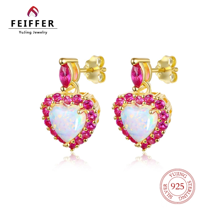 Top Selling Earrings Dainty 925 Cubic Zircona Jewellery Lab Opal Sterling Silver Jewelry Stylish Heart Dangle Women&prime; S Earring