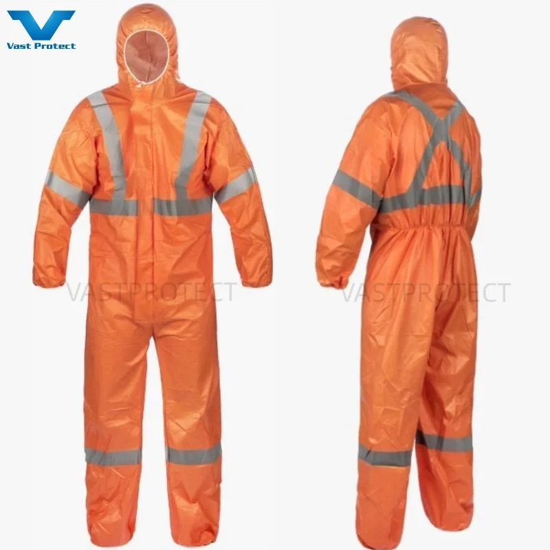 USA PPE Safety Disposable PP+PE 56GSM Reflective Tape Orange Coveralls