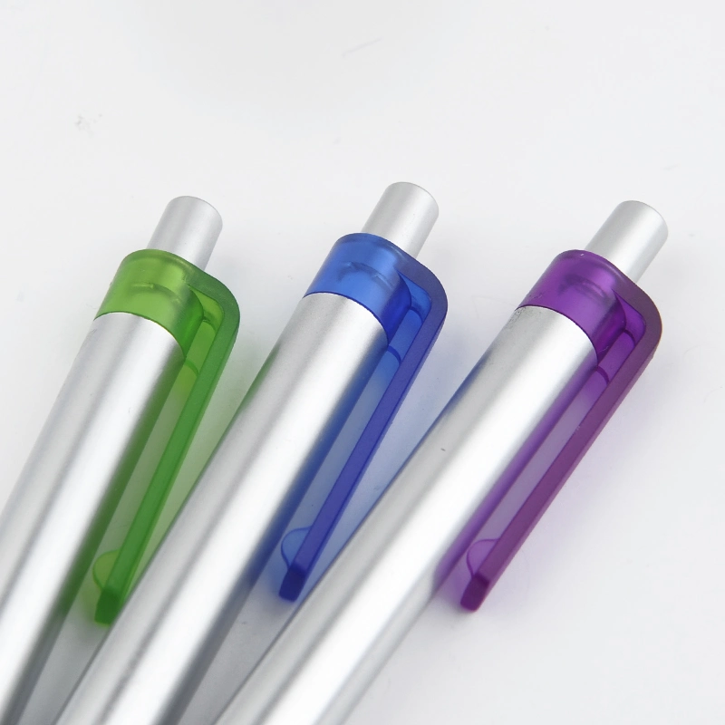 Stylo à bille d'instrument d'écriture en plastique argent 0,5mm 0,7mm