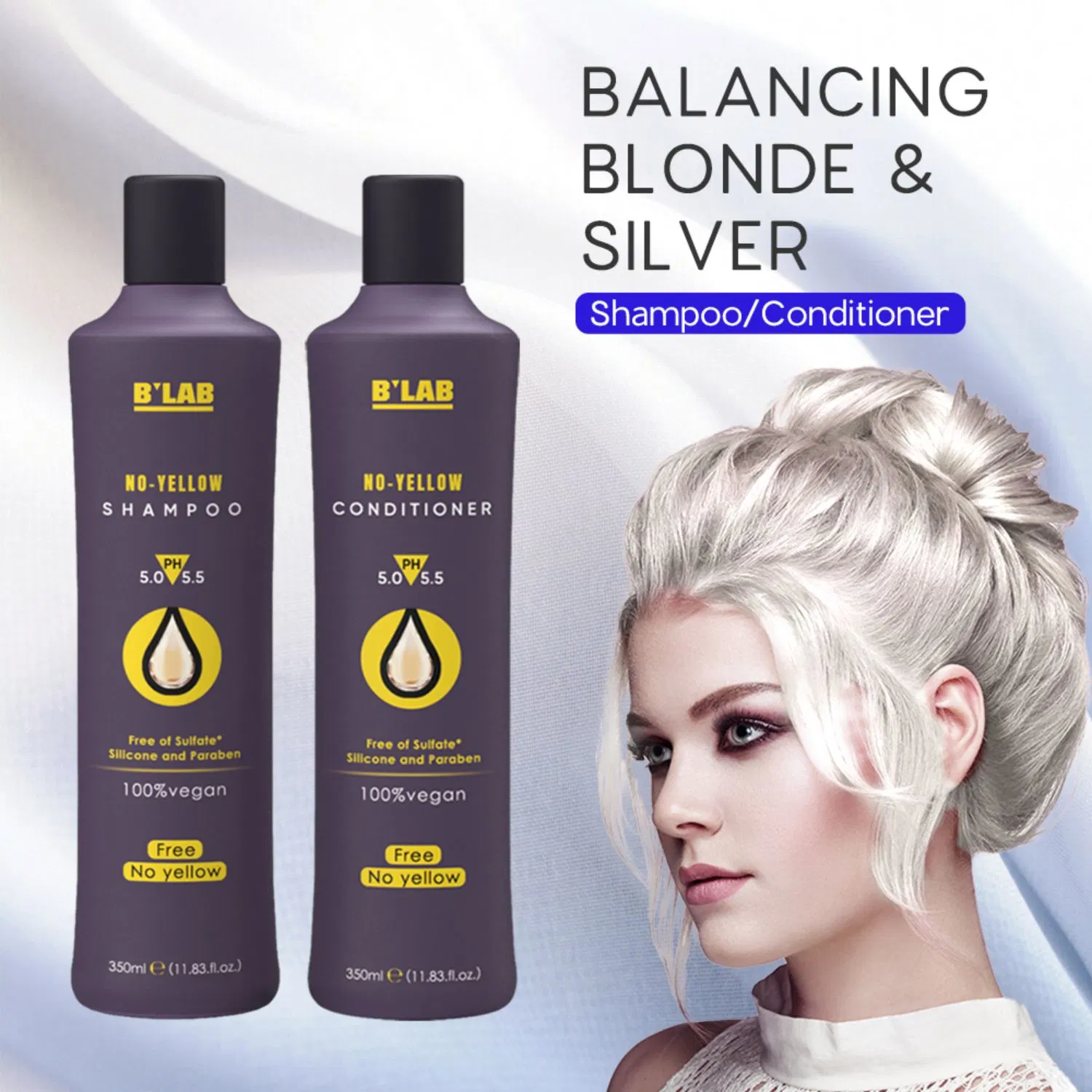 Private Label Wholesale/Supplier Hair Products No-Yellow Shampoo and Conditioner