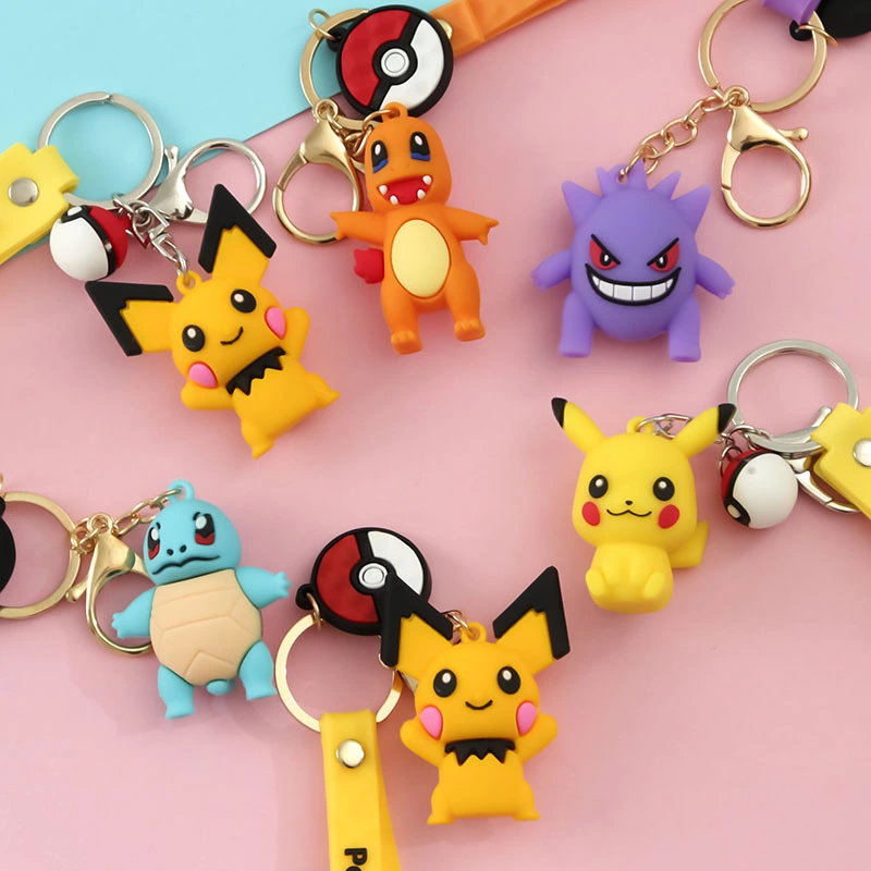 3D Pokemon Cute Pikachu Blank Alarm Spinning Mini Toy Hot Selling Anime Cartoon Promotion Gift Soft Rubber Fashion Car Accessories PVC Keychain for Sale