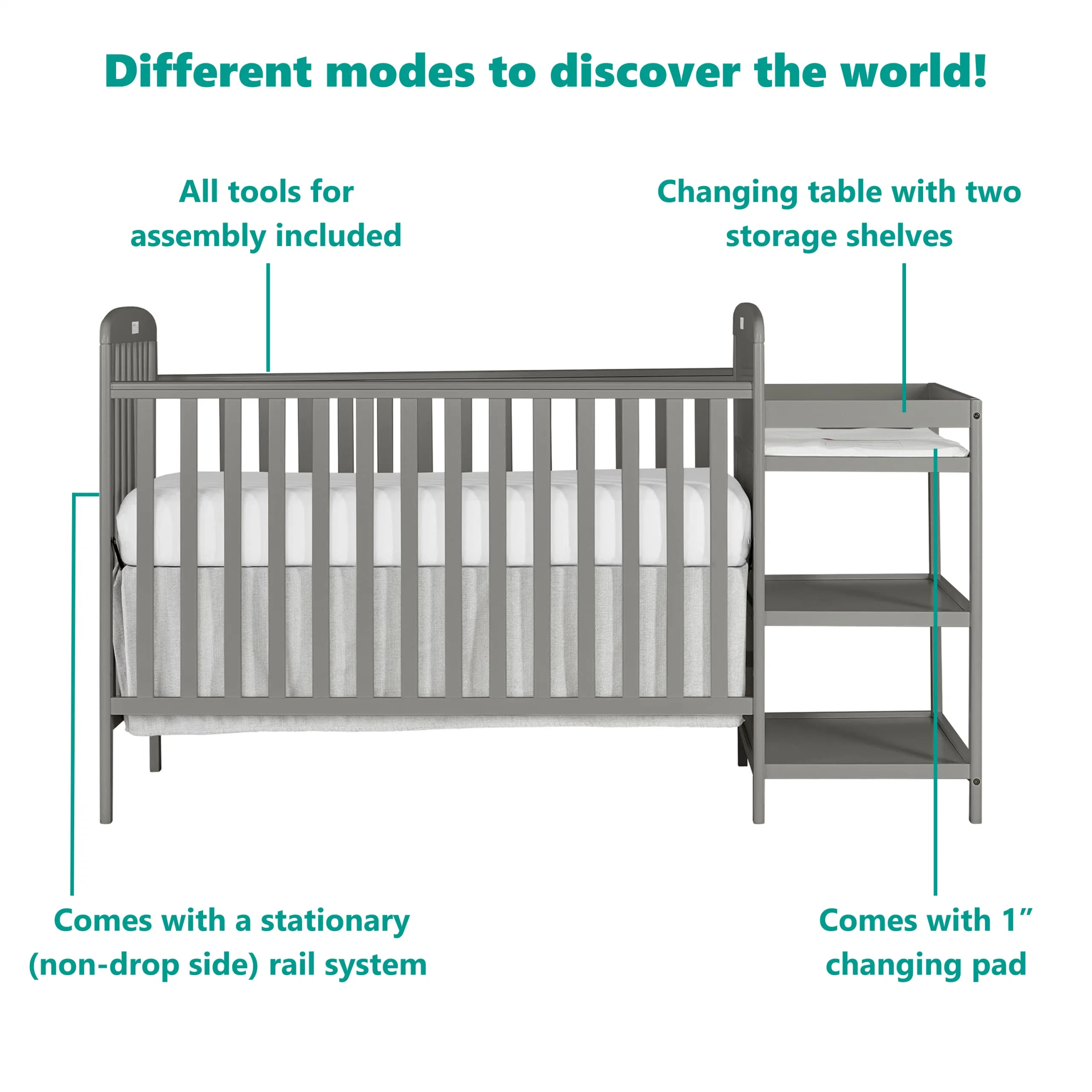 Crib Combo Steel Grey Greenguard Gold Certified Non-Toxic Finishes Changing Pad