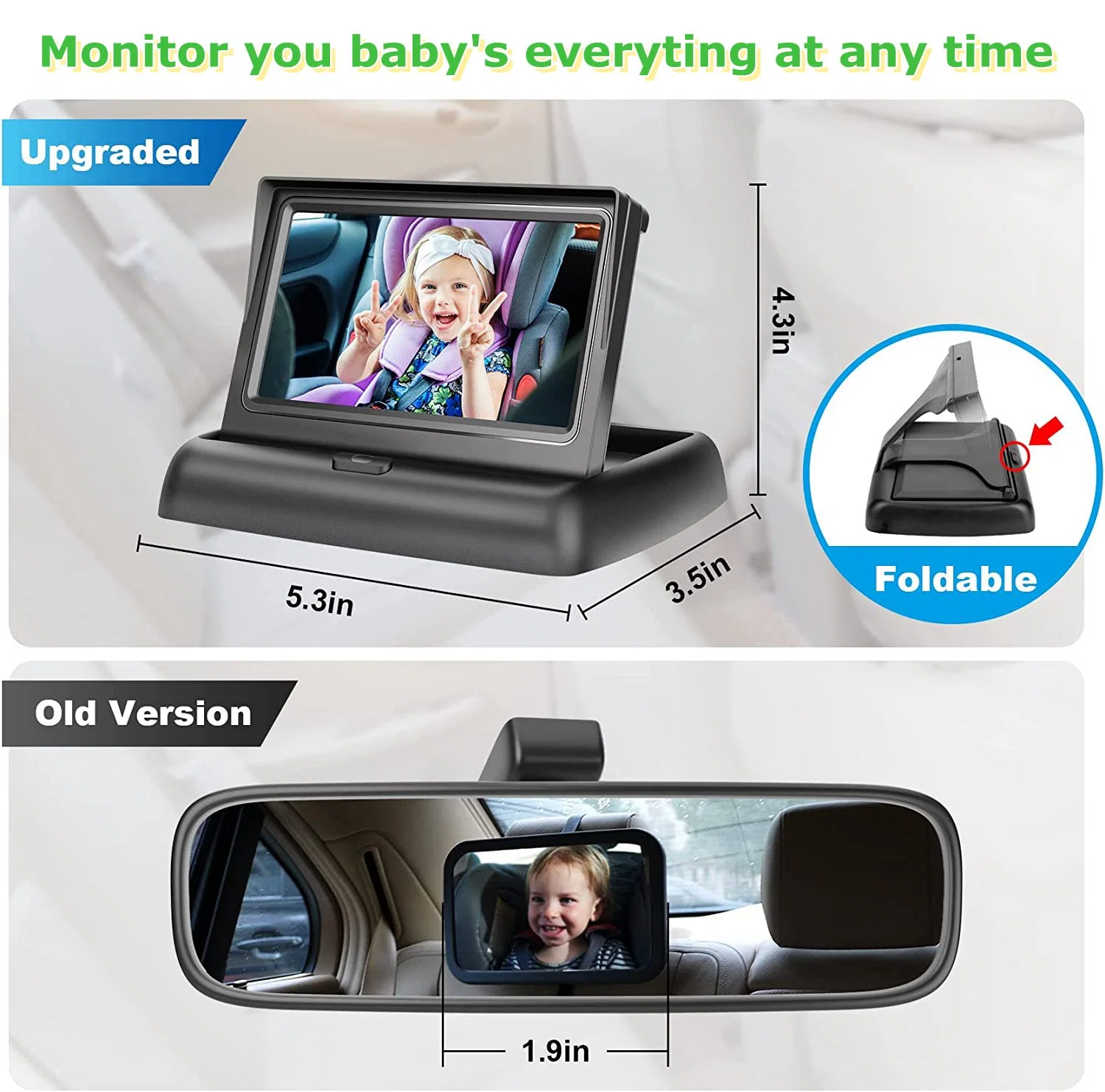 Rétroviseur bébé moniteur de voiture Écran LCD 4,3 pouces avec caméra