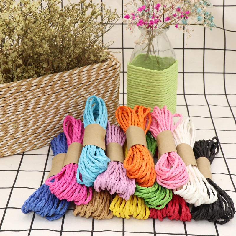 Colorful Slender Lafite Paper Rope Omelet Rugby Christmas Wedding Birthday Festival Omelet Small Gift Packaging Fresh Flower Package Party Decoration Paper Rope