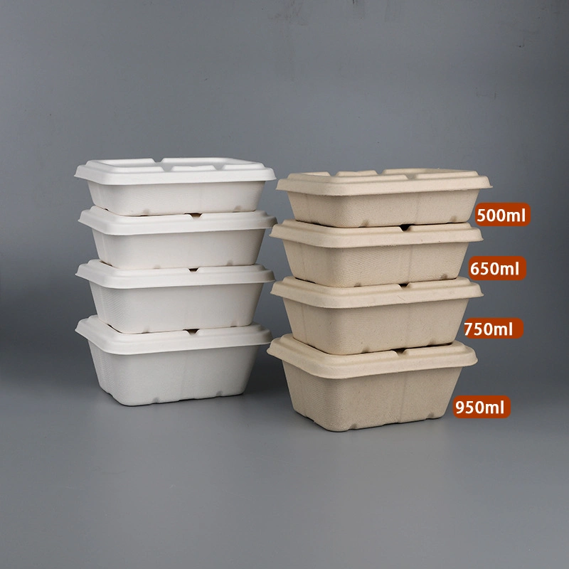 Disposable Tableware Custom Logo Printed 500ml 700ml 800ml 1000ml Paper Food Containers Biodegradable Sugar Cane Bagasse Lunch Box