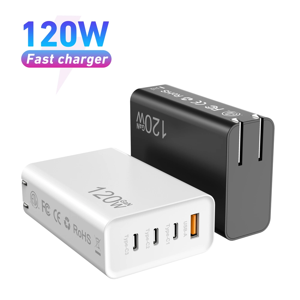 Сверхбыстрый портативный мультипорт GaN типа C Multi 4 Port USB C PD USB C Phone Laptop 120W Wall Charger (зарядное устройство для настенного компьютера USB C