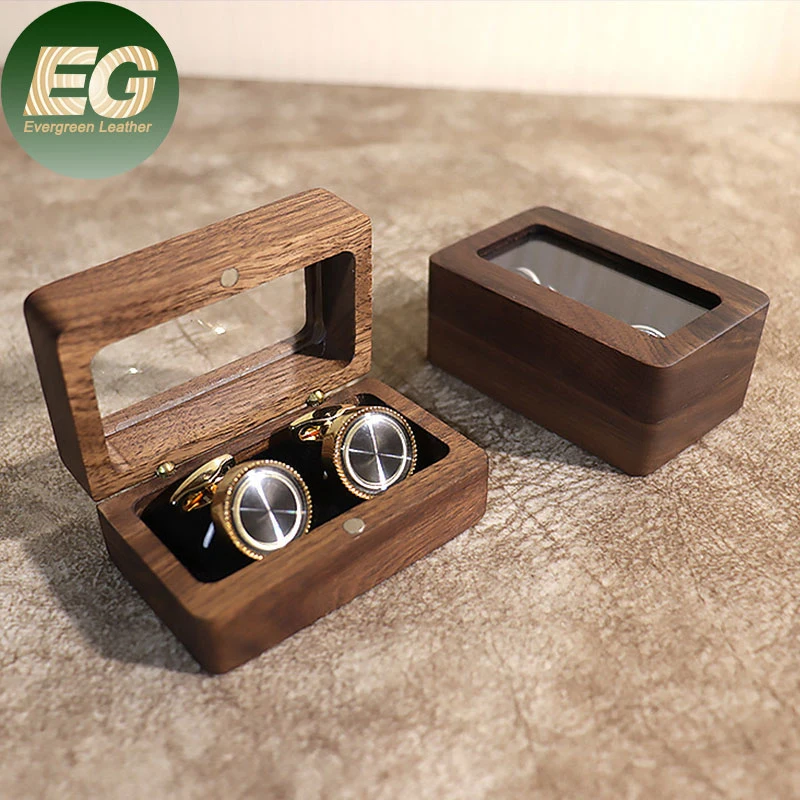 Ea254 Black Walnut Glass for Wholesale/Supplier Wood Gift Boxes Custom Earring Case Packaging Wooden Jewelry Cufflink Box