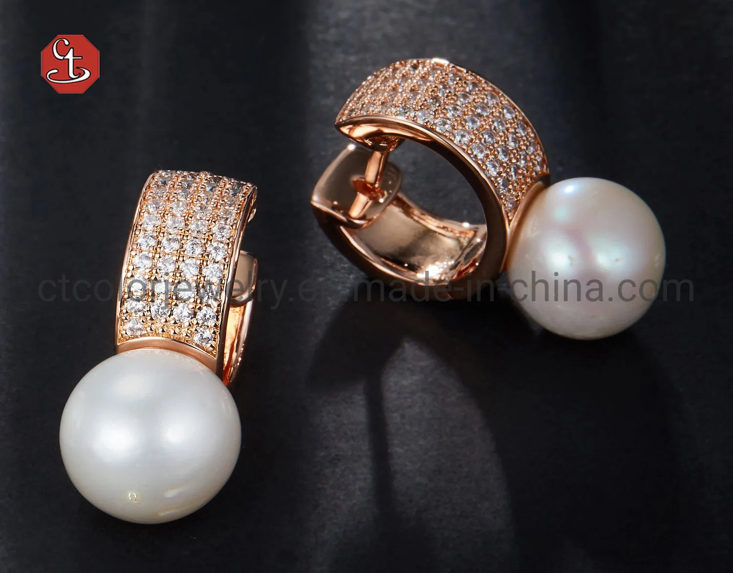 Women Wedding Accessories, White Shell Pearl Earrings Jewelry with cz