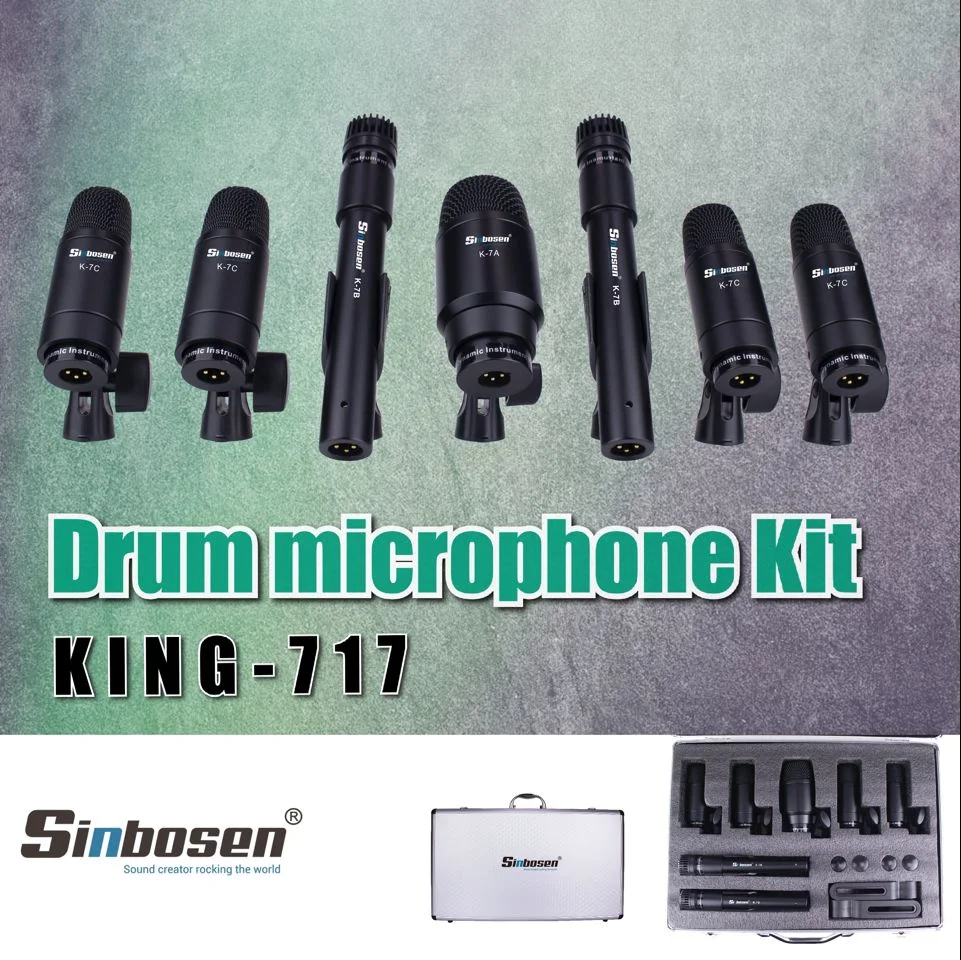 7 Pieces Drum Mic Wired Microphone Condenser Dynamic Set Drum Microphone Kit King-717