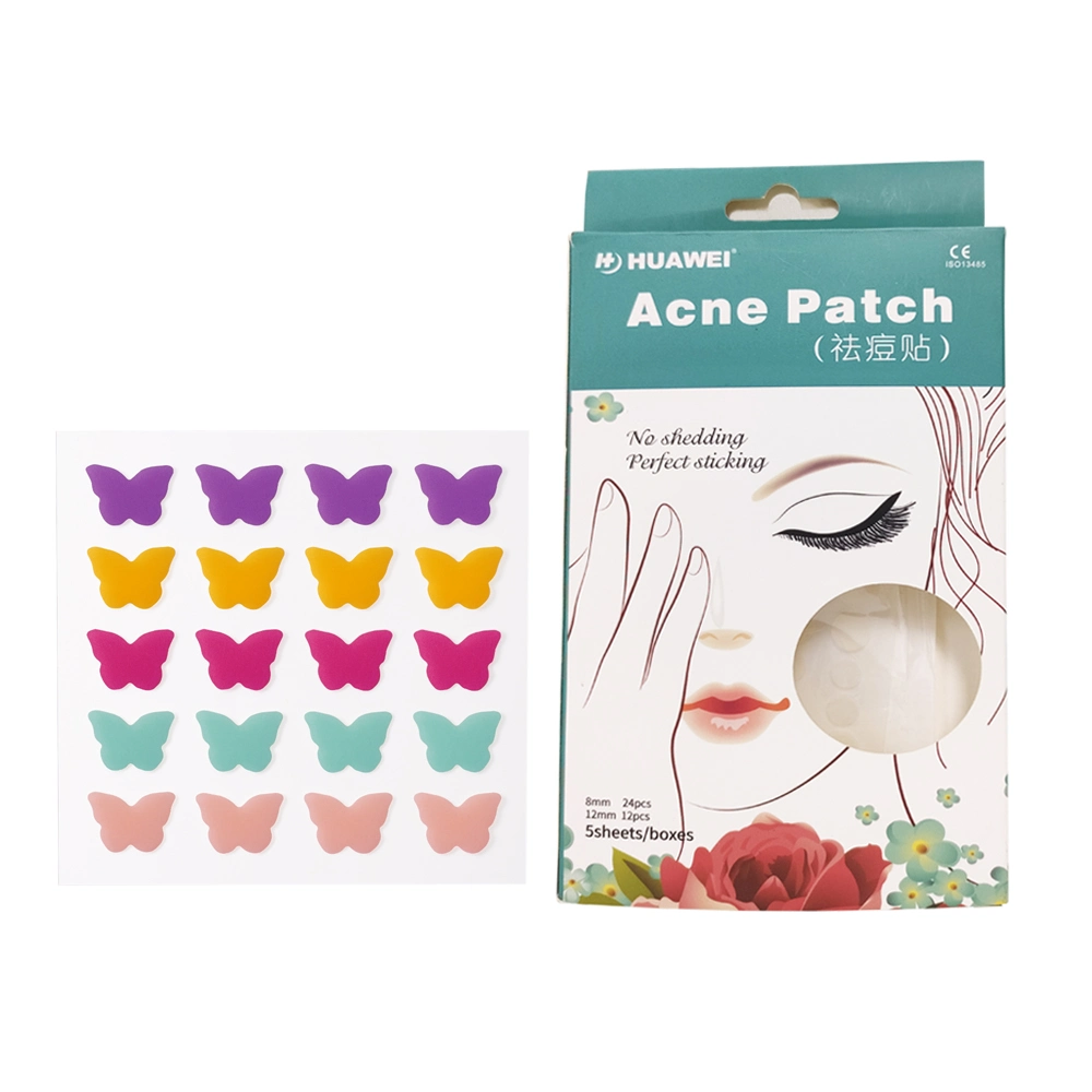 Sur stock Custom visage peau décapant acné absorbant couvercle imperméable Papillon forme hydrocolloïde bouton Patch acné