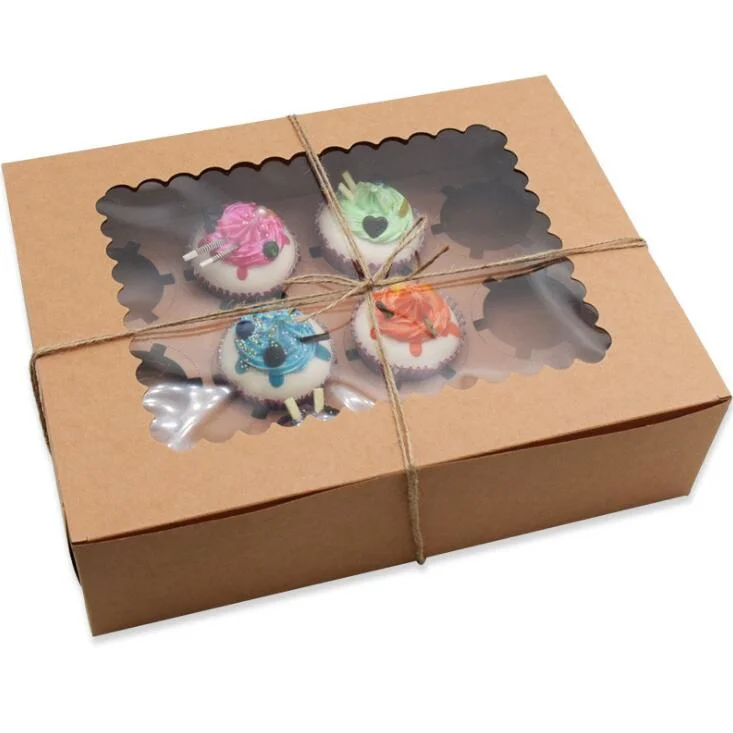 Wholesale/Supplier Food Cake Packaging White Kraft Cake Box Custom Single 12 6 Hole 4 Pack Mini Clear Christmas Bakery Box Cupcake Box Approved by FSC/SGS/CE/ISO9001