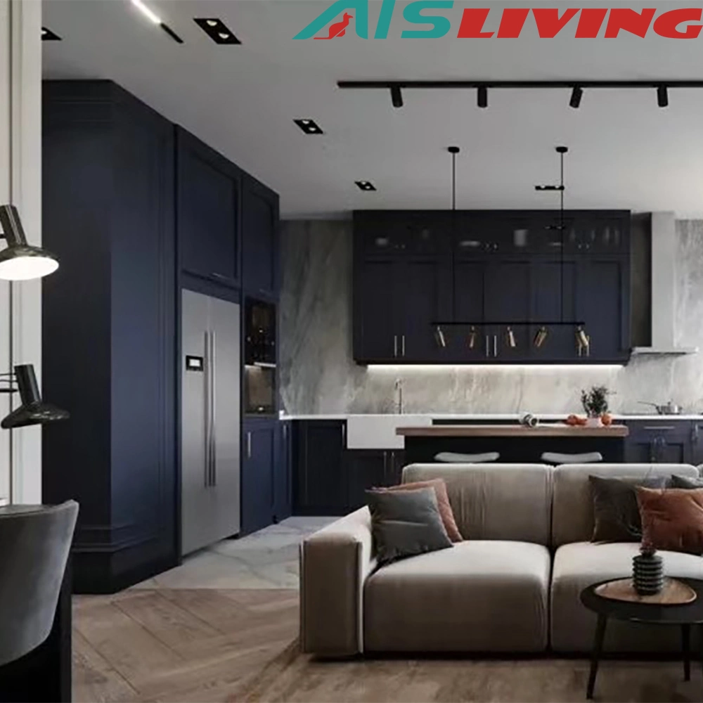 AIS Modern Luxury Designs Home Furniture Hot Sale Customized Modular Blue Shaker Kitchen Cabinets From Factory Directly Sample Customization