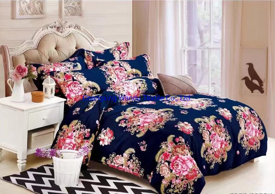 Four-Piece Printed Linen Cloth, Polyester Fabric with Brushed Material, Good Quality and Competitive Price, Made in China