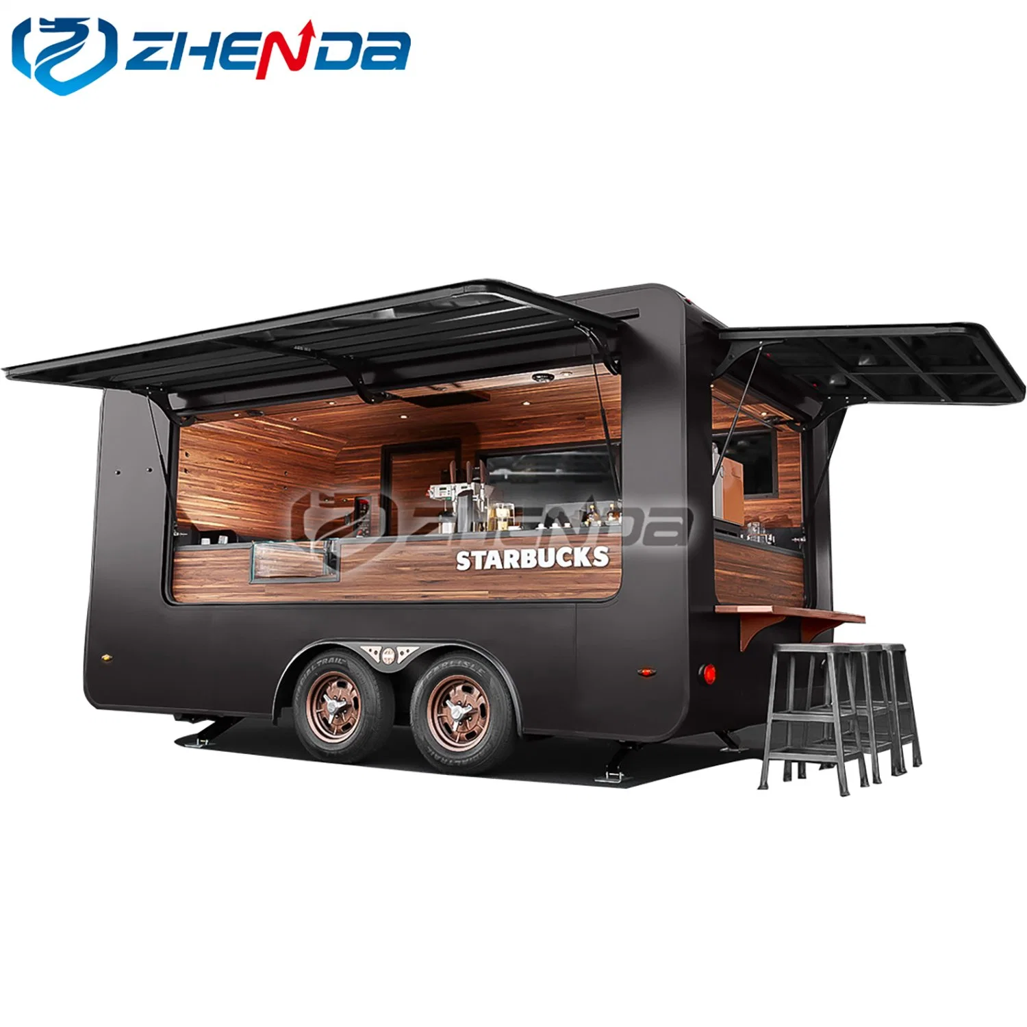 Mobile Electric Trailer Black Coffee Bus Snack Food Cart Truck