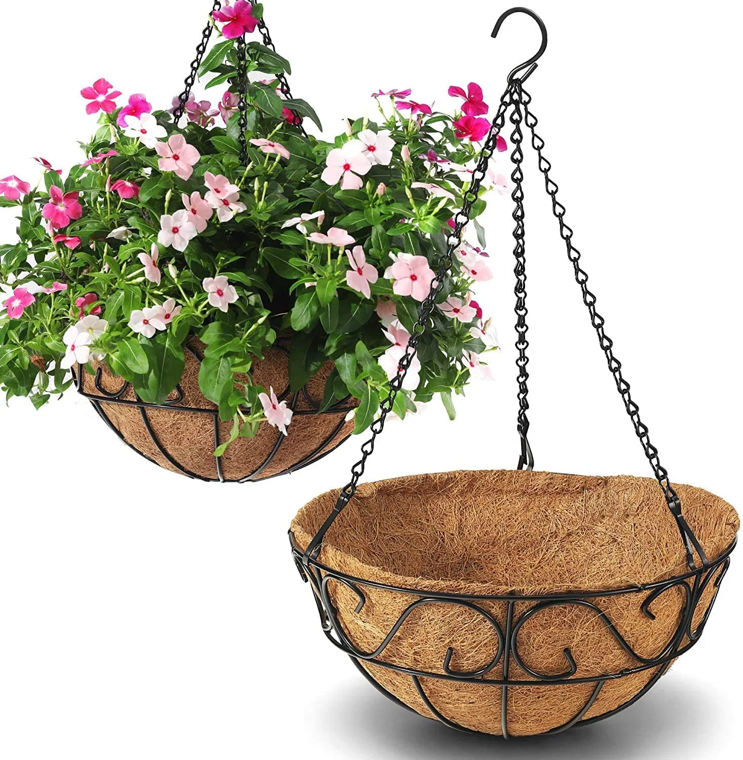 12 Inch Hanging Basket Wire Plant Holder Metal Flower Pots with Coco Coir Liners
