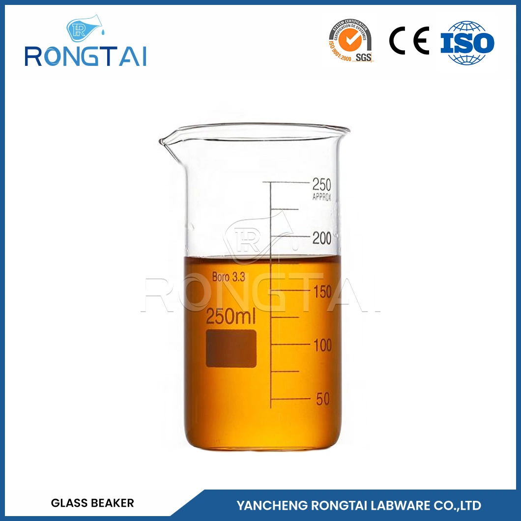 Rongtai Fabricants de Verrerie de laboratoire commun Chimie Triangle Beaker Chine 800ml bécher en verre à double paroi de 100 ml 1000 ml