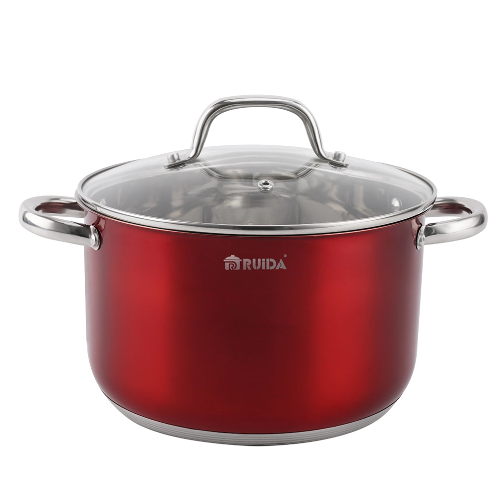 8/10/12PCS Piece Cooking Pots and Pans Red Painting Kitchenware Stainless Steel Cookware