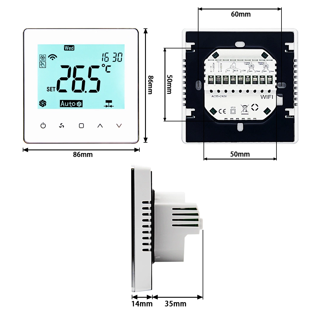 La bobina del ventilador de aire acondicionado programable semanal Tuya WiFi termostato ambiente inteligente Modbus