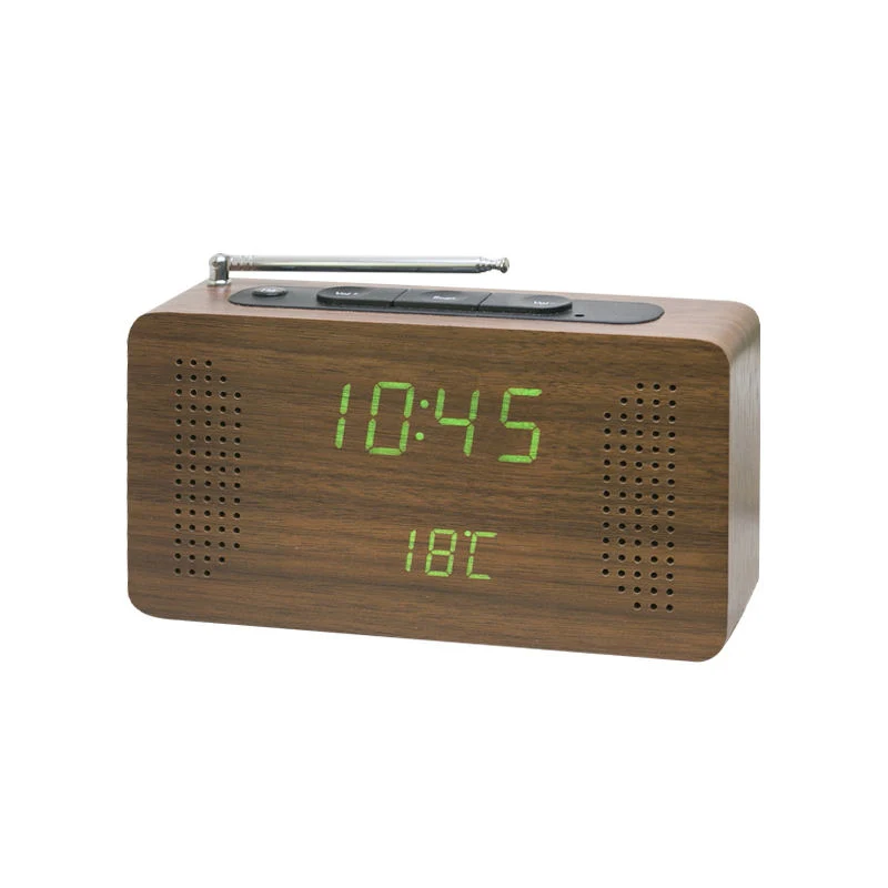 Mini pantalla Antique Radio de madera con reloj despertador LED