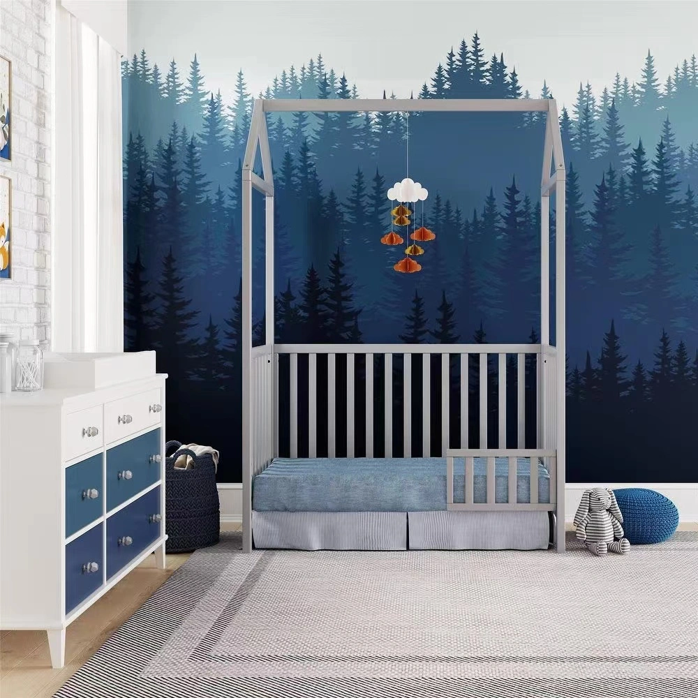 Robustes Graues Holz Baby Babywiege Bettrahmen Cabrio Kinderbett Kleinkind Bett mit abnehmbarer Schublade