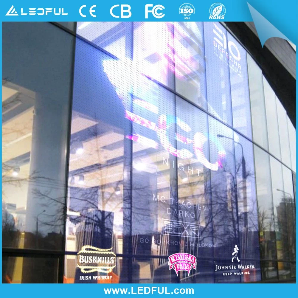 The Lightest Thinnest and Easiest LED Video P110mm Stick on Window Glass with Self-Adhesive PCB Film Transparent Soft LED Screen