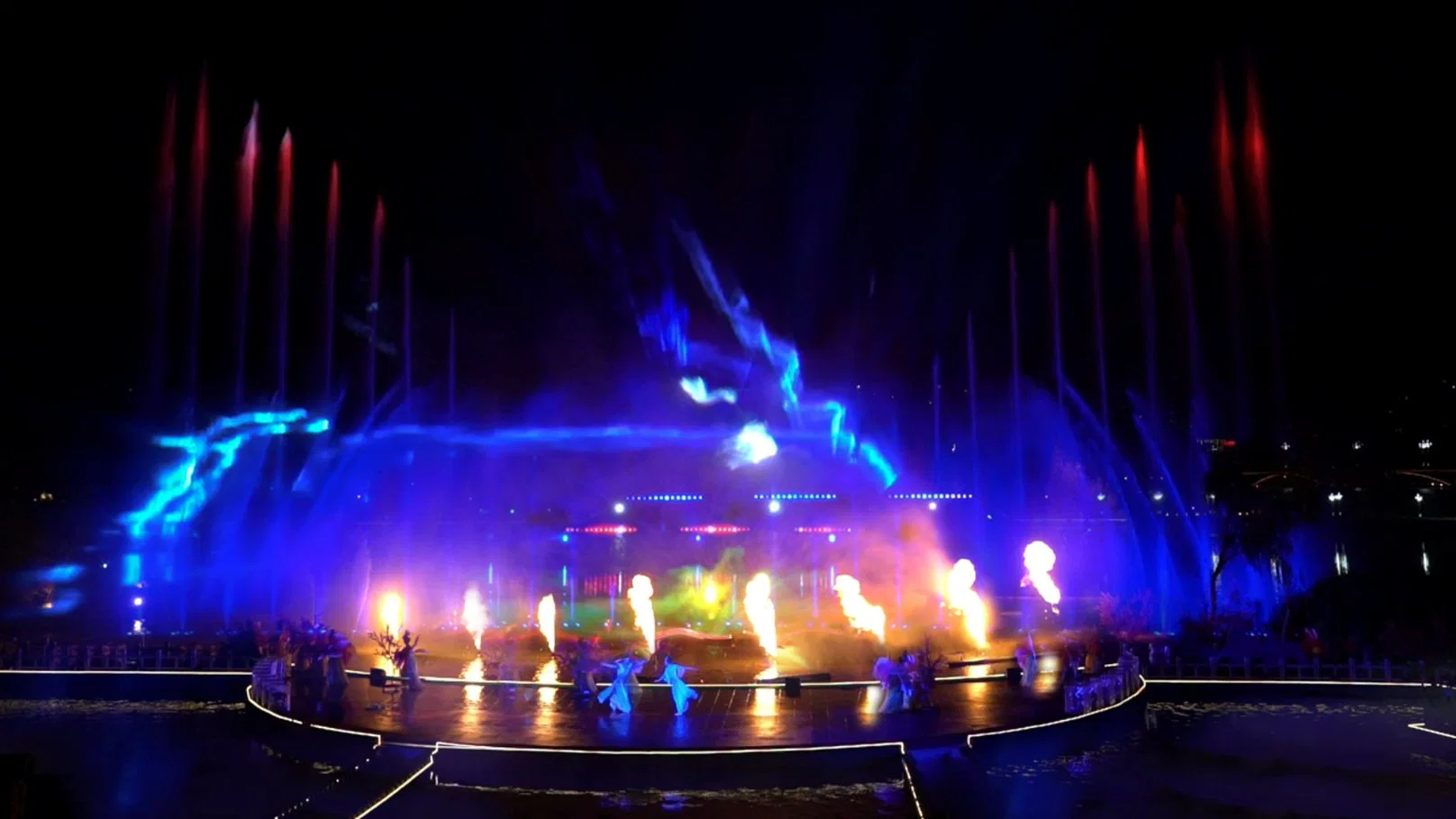 Night Time Tour Water Music Fountain Show with Lasers Beam Light Actors Amazing Water Show Performance Indoor and Outdoor