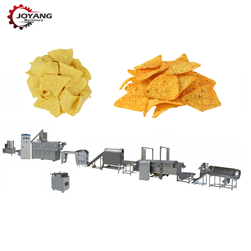 Équipement de transformation pour la fabrication de collations Bugles à base de chips de blé frites.