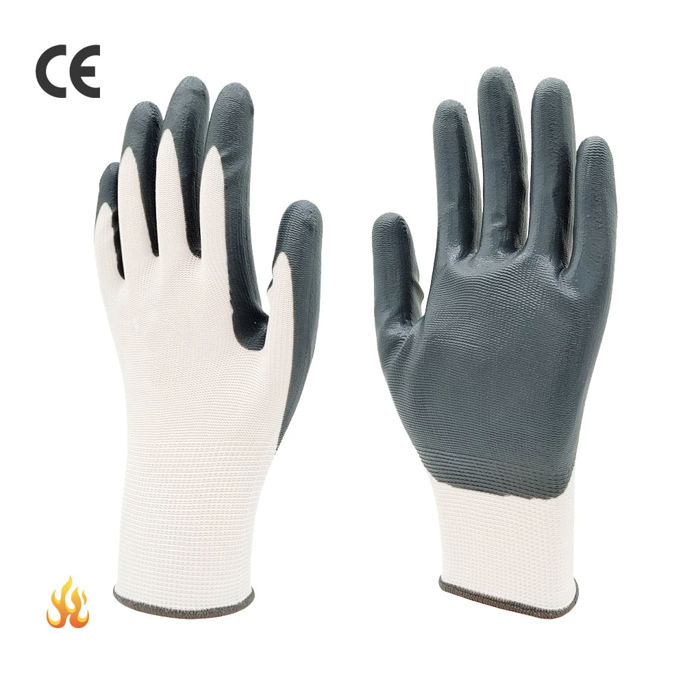 13G Labor Chemical Protection Hand Work Industrial Safety Glove Cheap Hand Heavy Duty Sandy Nitrile Coated Work Gloves