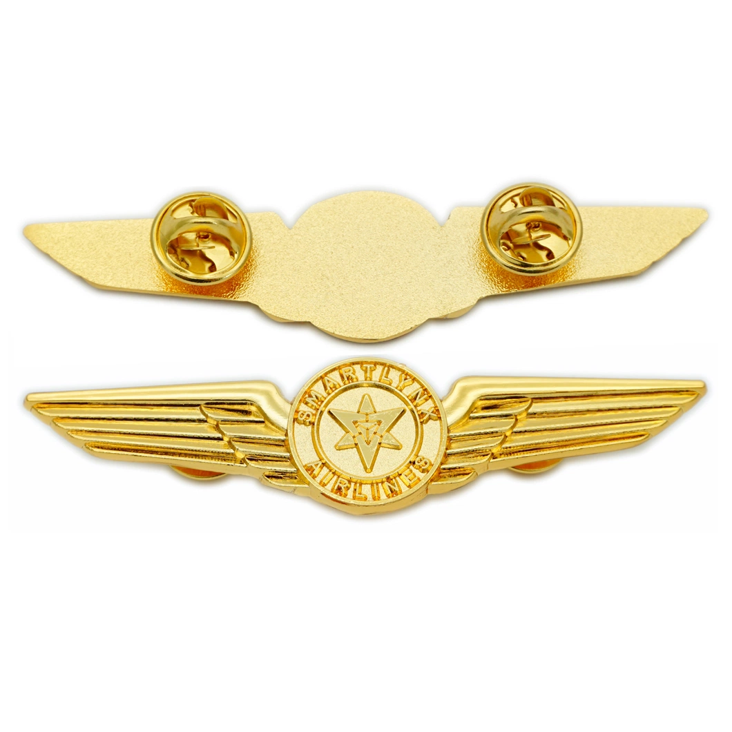 High quality/High cost performance  Wholesale/Supplier OEM and ODM Unique Silver Badge Personalized Vintage Brass Stamping 3D Metal Wings Pin