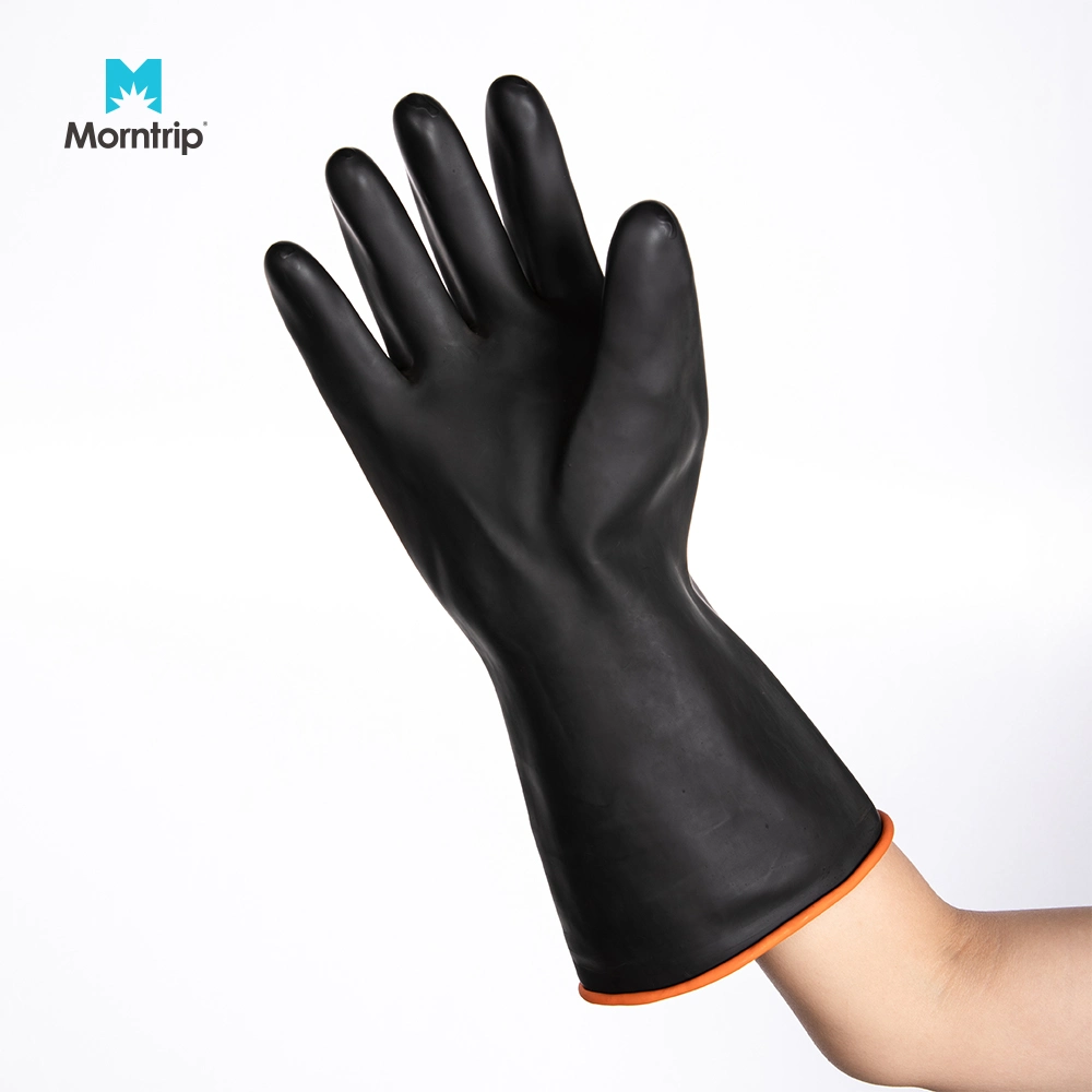 CE mucho espesor durabilidad reutilizables negra protectora de goma resistente a productos químicos industriales de trabajo guantes de seguridad para los hombres