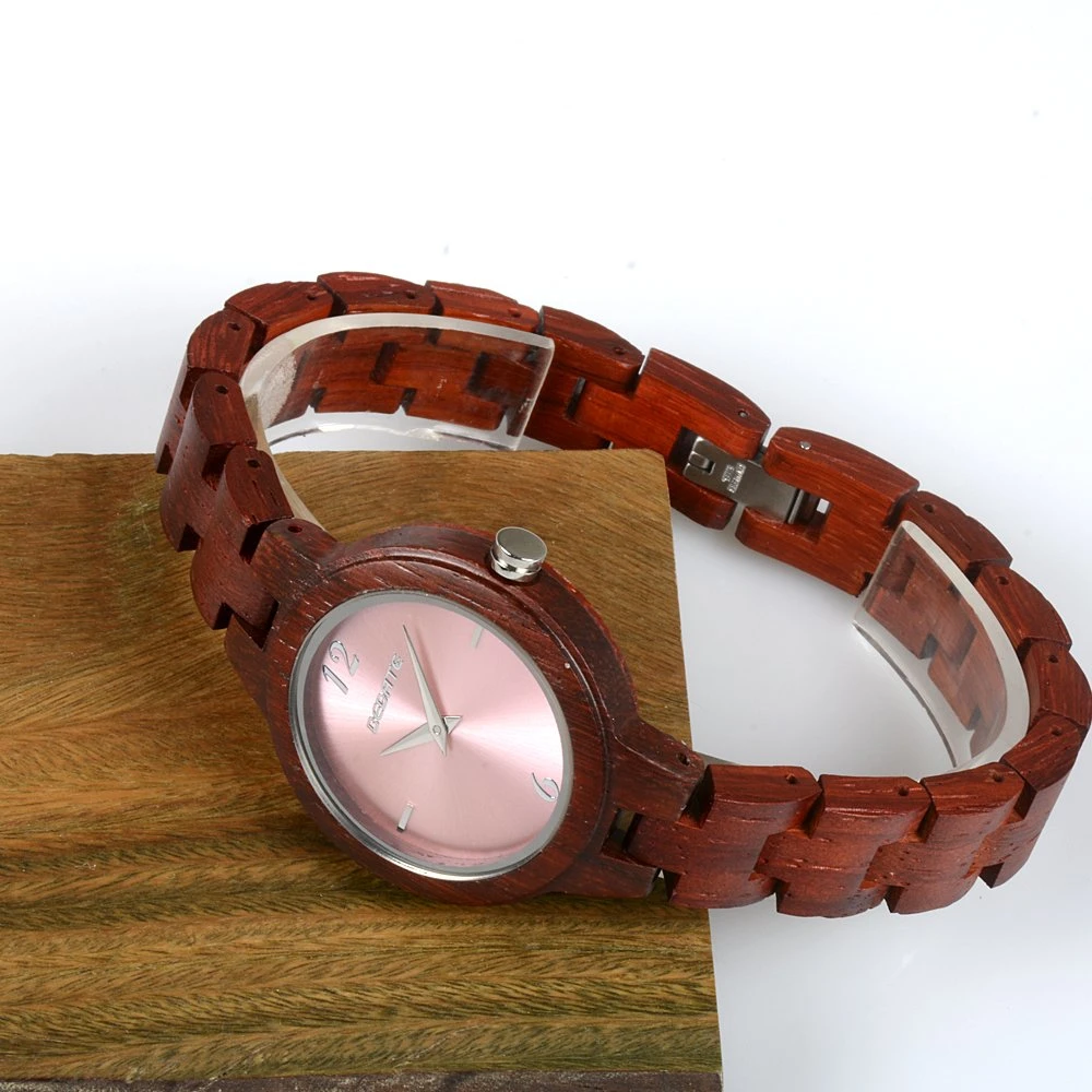 Nouveau design de vente chaude Lady Design bois de santal rouge Logo personnalisé en bois de quartz watch