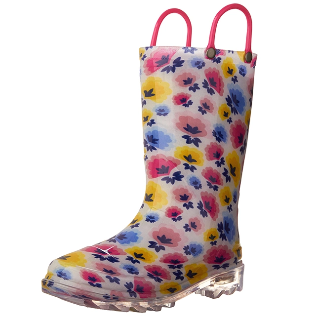 Fashion Children Cute Design Waterproof PVC Rain Boots for Kids with Easy Carry Handle