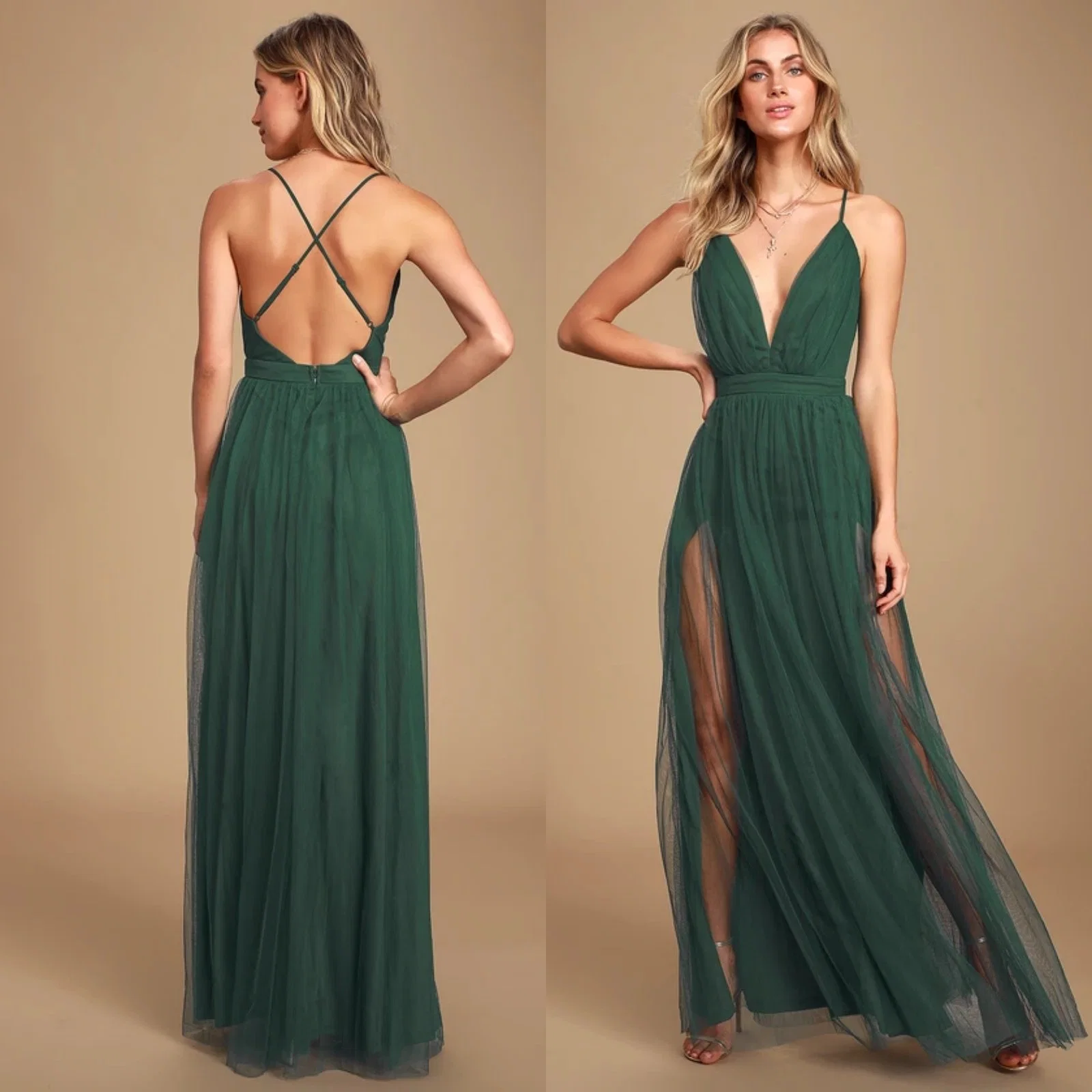 V Neck OEM China Custom Apparel Factory Hot Selling Wholesale/Supplier Fashion Ladies Sleeveless Maxi Clothing Women Hunter Green Dress