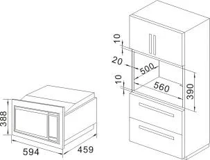 Função de grelha e convecção Touch Control 34L de 388 mm de altura incorporada Forno de microondas Aço inoxidável Ecrã LED Menu automático