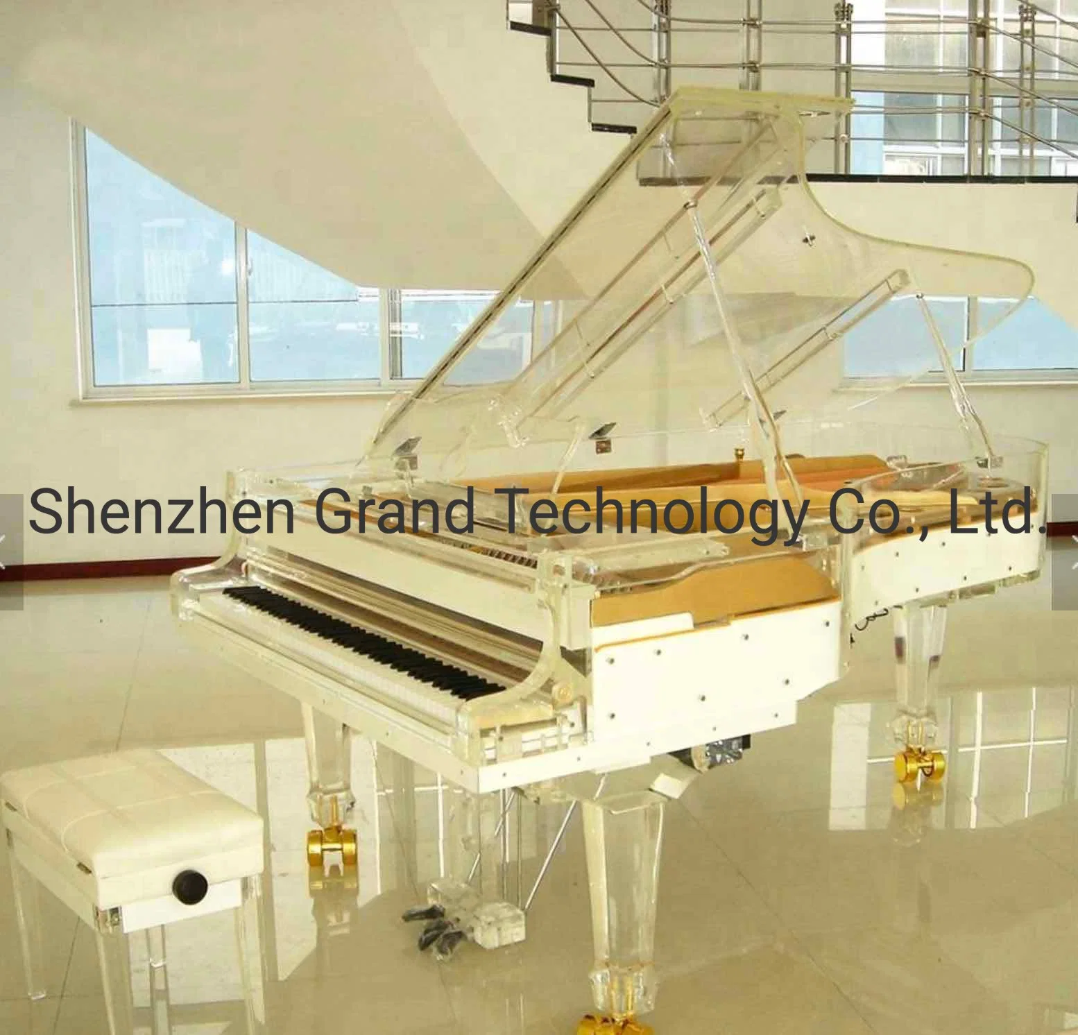 Luxury Hotel Furniture Clear Acrylic Giant Stage Concert Grand Piano 275 with Colorful LED Lights