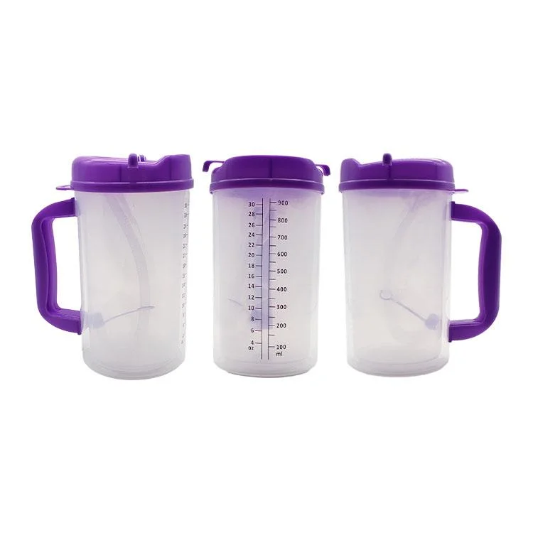 32 Oz Double Wall Insulated Hospital Mug with Straw - Cold Drink Mug - Large Carry Handle