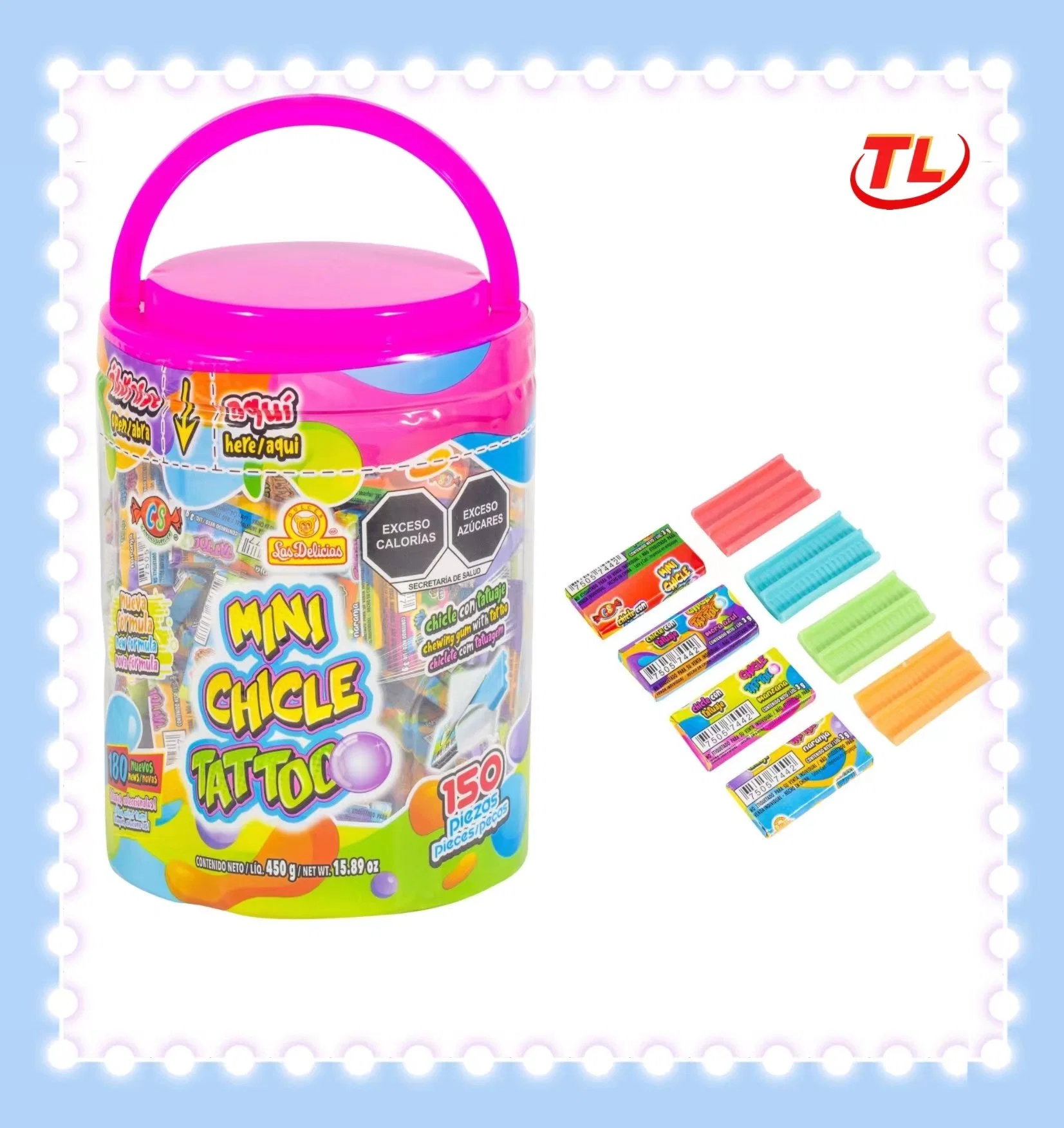 Sabor a fruta dulce Grado de comida masticar Tattoo Bubble Gum para Niños