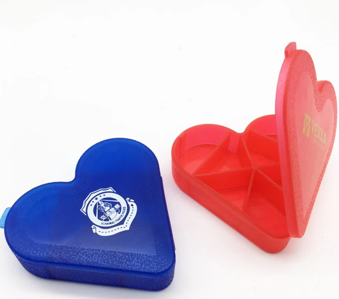 Heart Shape Plastic Pill Box with Customized Logo