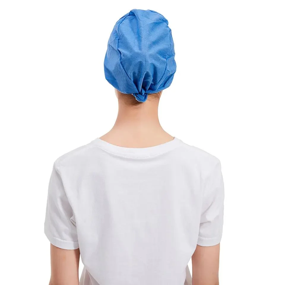 Wholesale Non-Woven SMS 30GSM Doctor Nurse Surgical Head Caps Elastic Disposable Medical Surgical Cap