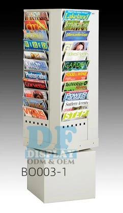 Removable 4 Side Revolving Slotwall Wood Book Magazine Brochure Display Stand with Wheels Metal Display Rack