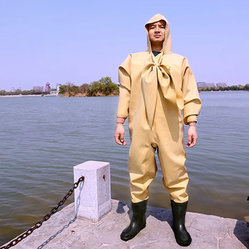 Orange Breathable Waterproof Natural Rubber with Natural Rubber Coating Chest Fishing Wader Suit