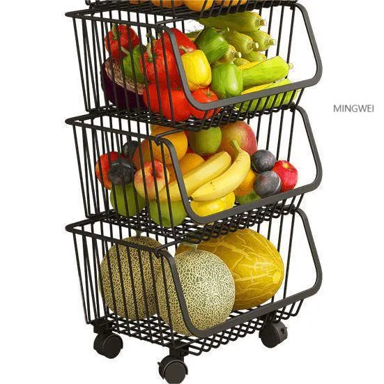 Mingwei Stainless Steel Home Storage Circle Rotating Breathable Vegetable Rack Black Metal Kitchen Sundries Storage Rack