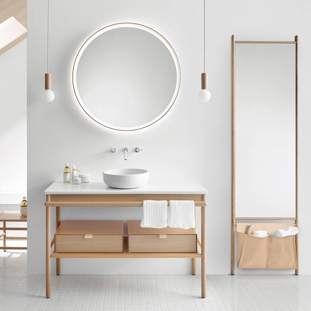 Roble Nordic cuarto de baño de madera maciza de la cuenca del contador de planta de tocador cuarto de baño Set