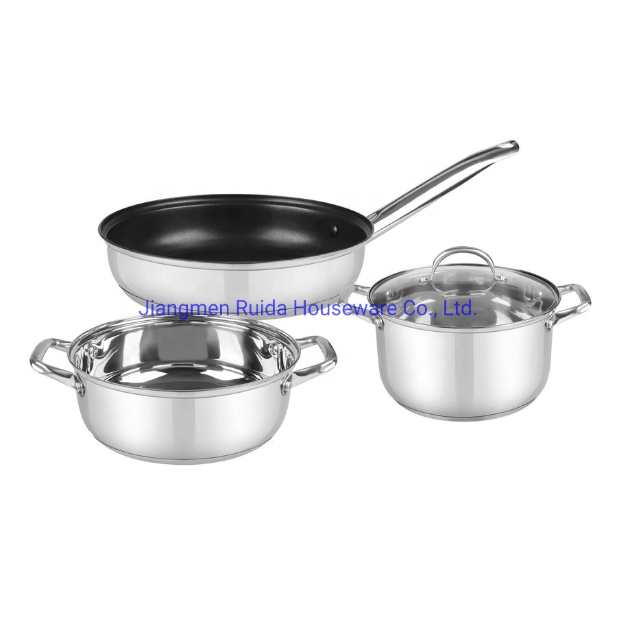 5PCS Stainless Steel Kitchenware with Casserole Fry Pan with Non Stick Coating