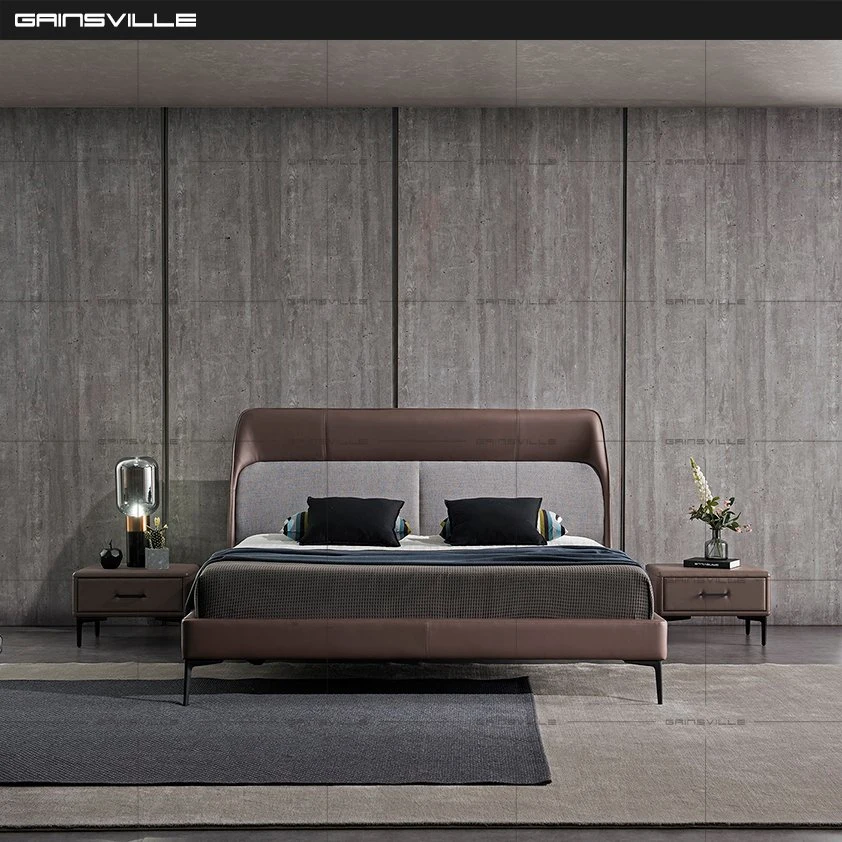 Italia muebles modernos de la marca el marco de metal Mayorista/Proveedor de cabecera en la funda de cuero el diseñador camas muebles de dormitorio con cama tamaño king