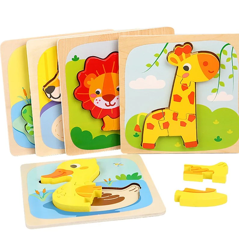 Children Early Education 3D Cartoon Animal Wooden Jigsaw Puzzle Toy