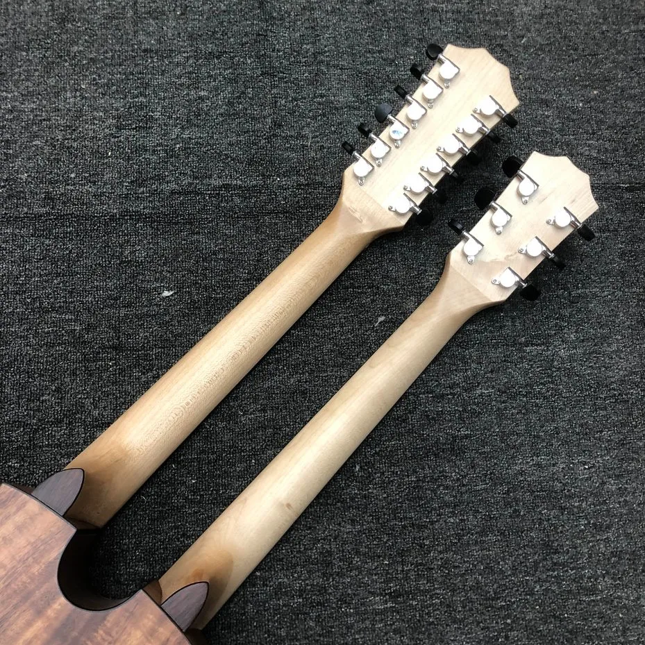 Cuello doble de madera de Koa Guitarra Acústica 6 cuerdas 12 Cadenas Cadenas 6/12 PS14K guitarra