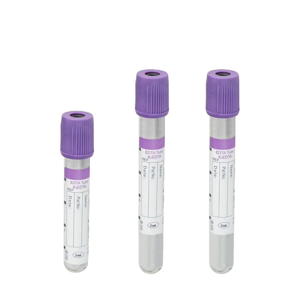 Vaso de plástico desechables médicos púrpura vacío de la tapa del tubo de extracción de sangre 5ml K2 K3 Tubo de EDTA